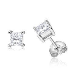Real 3.30 Ct Diamond Lady Studs Earrings White Gold Princess Cut Sparkling