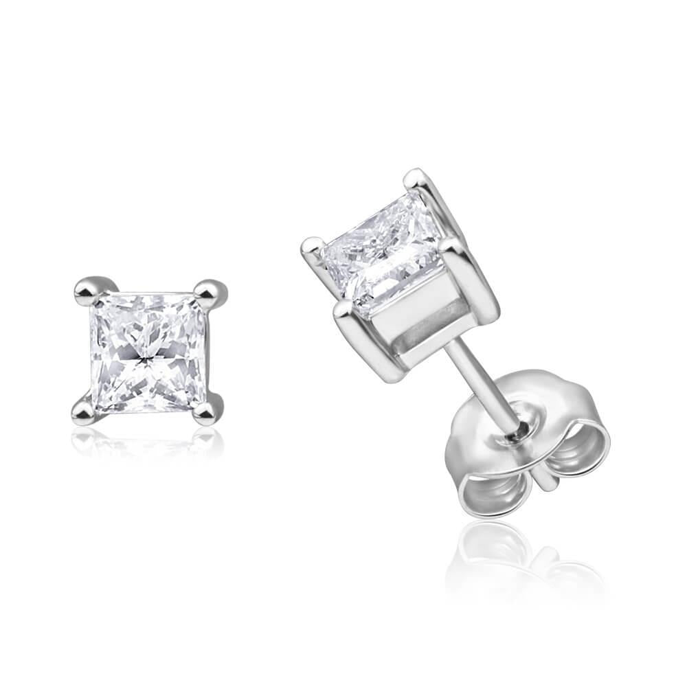 Real 3.30 Ct Diamond Lady Studs Earrings White Gold Princess Cut Sparkling - Stud Earrings-harrychadent.ca