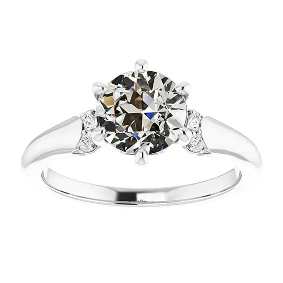 Real 3 Carats Diamond Round Old Miner Engagement Ring 14K White Gold