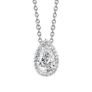 Real 4 Carat Pear Diamond Halo Pendant