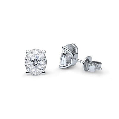 Real 5.00 Carats Diamonds Ladies Halo Studs Earrings 14K White Gold New - Halo Stud Earrings-harrychadent.ca