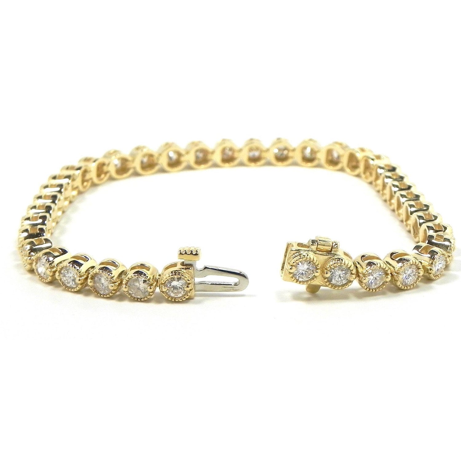 Real 5.70 Carats Tennis Bracelet 38 Stones Yellow Gold 14K