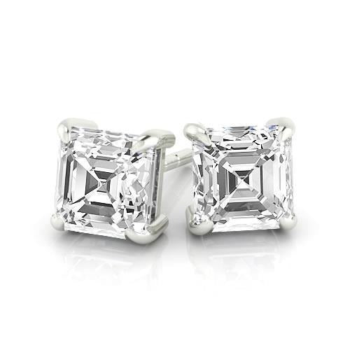 Real Asscher Cut 2.50 Carats Diamonds Studs Earrings White Gold