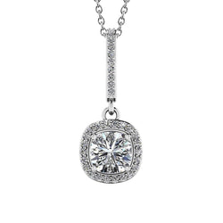 Real Cushion Cut Diamond Ravishing Drop Pendant Necklace 4.31 Carat WG 14K