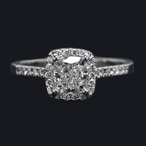 Real Cushion Halo Ring 1.34 Carats