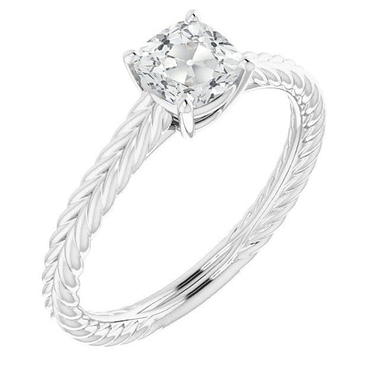 Real Cushion Old Cut Diamond Solitaire Ring Prong Set Rope Style 3 Carats