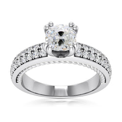 Real Cushion Old European Diamond Ring Double Prong Set 4.75 Carats