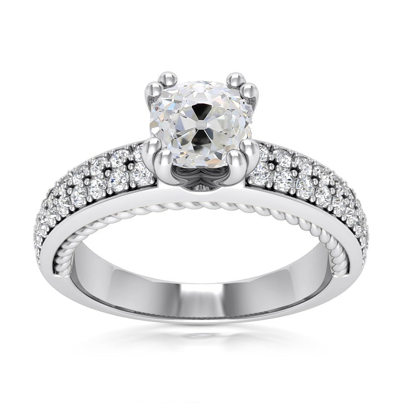 Real Cushion Old European Diamond Ring Double Prong Set 4.75 Carats