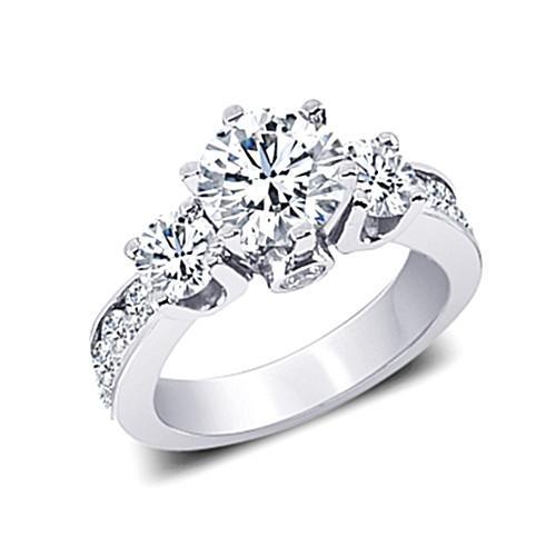 Real Diamond 3.11 Carat Three Stone Ring Style Jewelry White Gold 14K