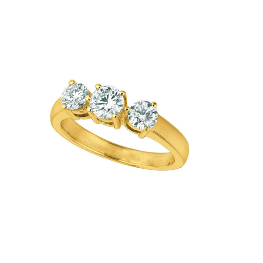 Real Diamond 3 Stones Ring 1 Carat 14K Yellow Gold Jewelry New - Three Stone Ring-harrychadent.ca