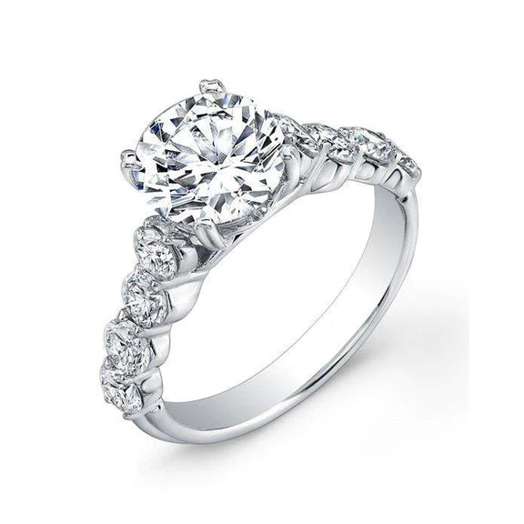 Real Diamond Accented Engagement Ring 4.10 Carats White Gold 14K