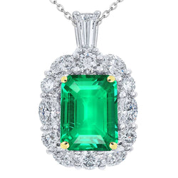 GIA Certified Gemstone Pendant – Emerald 6 ct Two-Tone 14K Gold