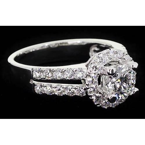 Real Diamond Anniversary Ring 2 Carats Halo White Gold 14K Jewelry