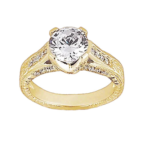 Real Diamond Antique Style Engagement Ring 1.43 Carats Yellow Gold 14K