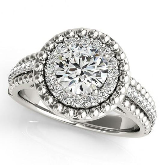 Real Diamond Antique Style Engagement Ring 2 Carats White Gold 14K - Halo Ring-harrychadent.ca