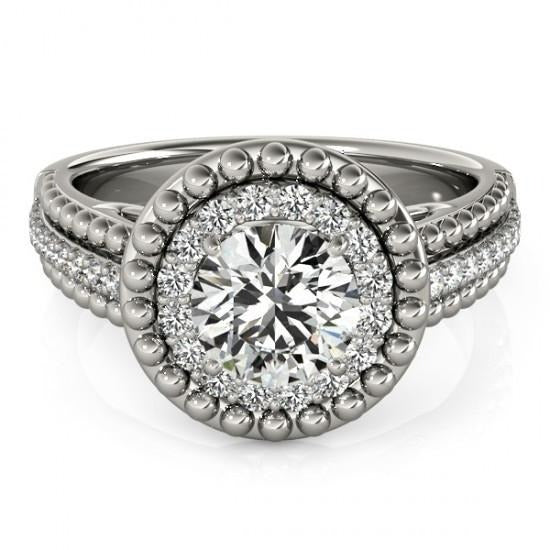 Real Diamond Antique Style Engagement Ring 2 Carats White Gold 14K - Halo Ring-harrychadent.ca