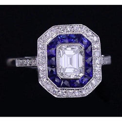 Real Natural Earth Mined Diamond Antique Style Ring 4.50 Carats Blue Sapphires Ladies Jewelry