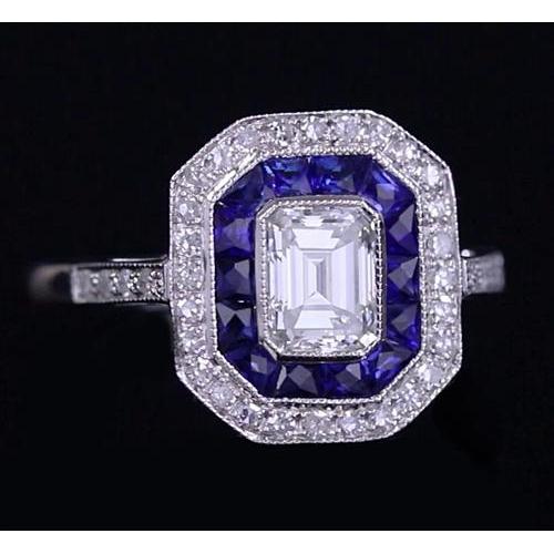 Real Diamond Antique Style Ring 4.50 Carats Blue Sapphires Ladies Jewelry