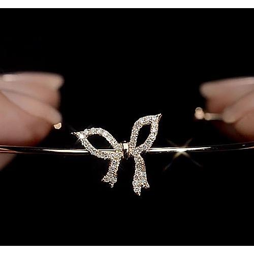 Real Diamond Bangle 2 Carats Yellow Gold Bow Tie Women Jewelry