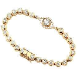 Real Diamond Bracelet 10.75 Carats Bezel Set Evil Eye Yellow Gold 14K