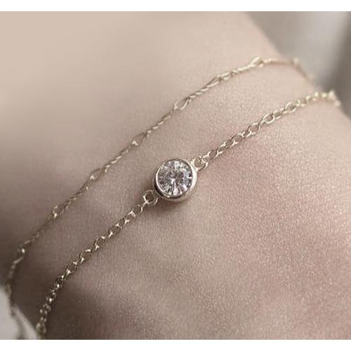 Real Diamond Bracelet Bezel Setting 1 Carat Yellow Gold Women Jewelry