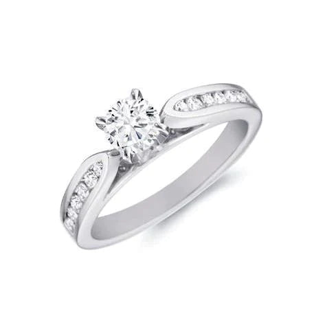 Real Diamond Cathedral Setting Engagement Ring Brilliant Cut WG 14K