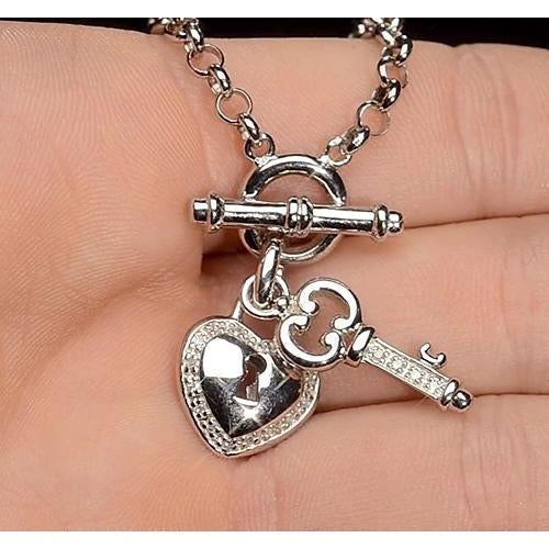 Real Diamond Charm Bracelet Lock & Key Heart 1 Carat Women Jewelry New - Chain Bracelet-harrychadent.ca