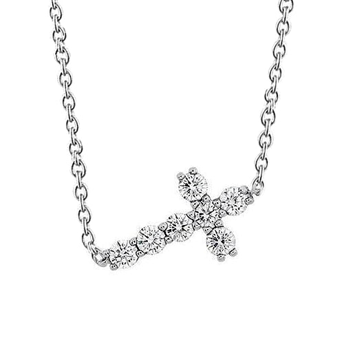 Real Diamond Cross Necklace Pendant 1.40 Carats White Gold 14K