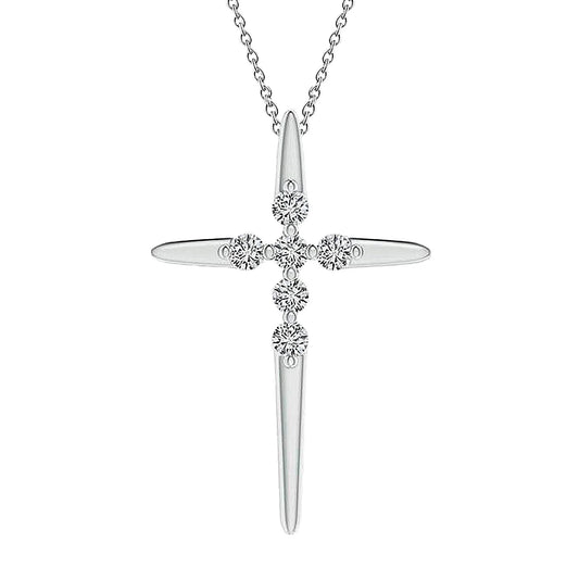 Real Diamond Cross Pendant Necklace 2.10 Ct. White Gold 14K Women Jewelry