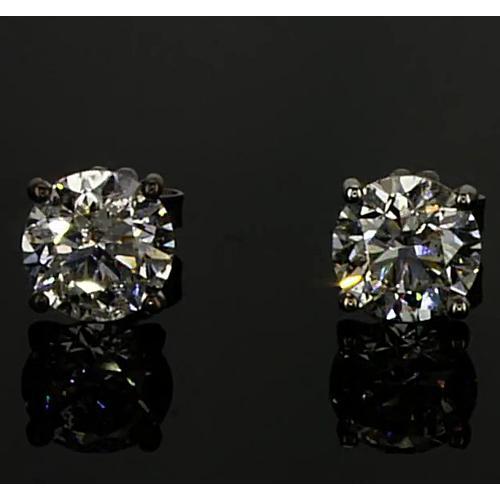 Real Diamond Earrings 1.50 Carats Round Stud Prong Set White Gold 14K