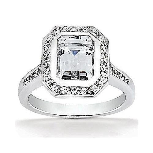 Real Diamond Emerald Cut Halo Ring 2.25 Carats