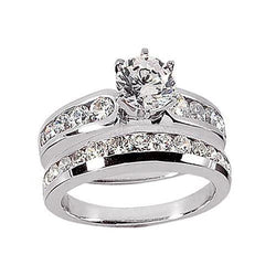 Real Diamond Engagement Fancy Ring Set Band 2.10 Ct. White Gold 14K