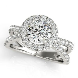 Real Diamond Engagement Halo Ring 2.50 Carats Split Shank White Gold 14K