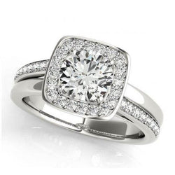 Real Natural Earth Mined Diamond Engagement Ring 1.50 Carats Double Shank Halo White Gold 14K