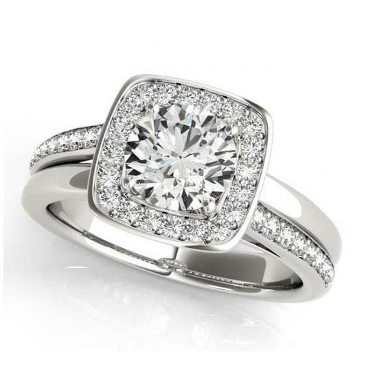 Real Diamond Engagement Ring 1.50 Carats Double Shank Halo White Gold 14K - Halo Ring-harrychadent.ca