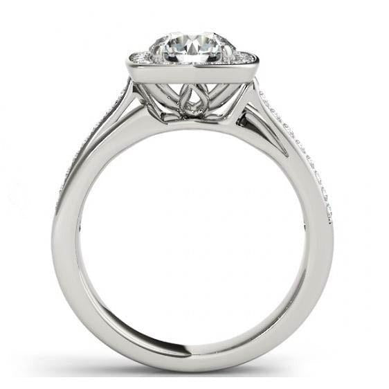 Real Diamond Engagement Ring 1.50 Carats Double Shank Halo White Gold 14K - Halo Ring-harrychadent.ca