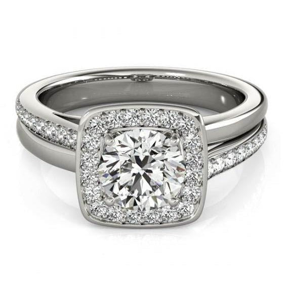 Real Diamond Engagement Ring 1.50 Carats Double Shank Halo White Gold 14K - Halo Ring-harrychadent.ca