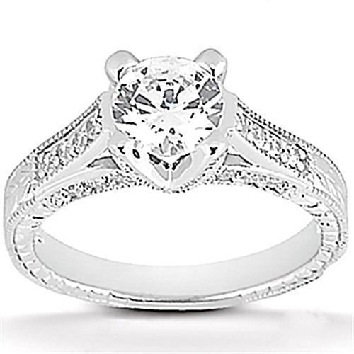 Real Diamond Engagement Ring 1.77 Ct. Set Antique Style White Gold 14K