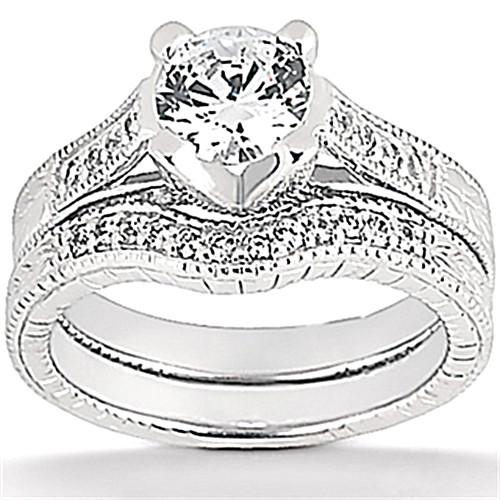 Real Diamond Engagement Ring 1.77 Ct. Set Antique Style White Gold 14K - Engagement Ring Set-harrychadent.ca