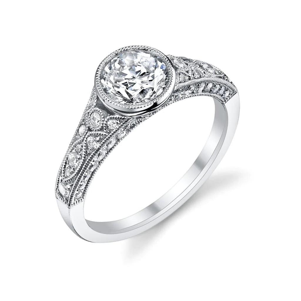 Real Diamond Engagement Ring Antique Style 2.90 Carats White Gold Bezel Set