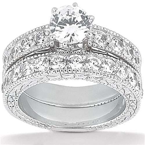 Real Diamond Engagement Ring Band Set 2.90 Carats White Gold 14K - Engagement Ring Set-harrychadent.ca
