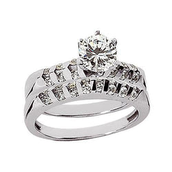 Real Diamond Engagement Ring Band Set 2 Carats White Gold 14K