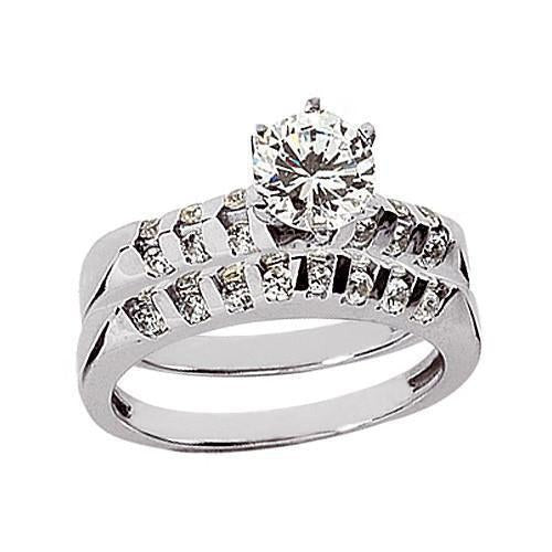 Real Diamond Engagement Ring Band Set 2 Carats White Gold 14K