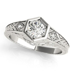 Real Diamond Engagement Ring Engraved Antique Style 1.50 Carat WG 14K