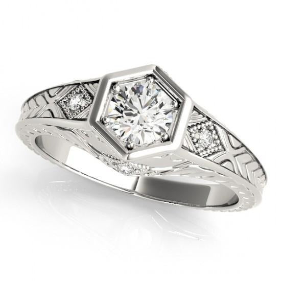 Real Diamond Engagement Ring Engraved Antique Style 1.50 Carat WG 14K - Engagement Ring-harrychadent.ca