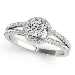 Real Diamond Engagement Ring Halo Split Shank Jewelry 1.35 Carat WG 14K
