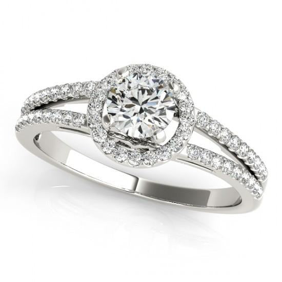 Real Diamond Engagement Ring Halo Split Shank Jewelry 1.35 Carat WG 14K - Halo Ring-harrychadent.ca