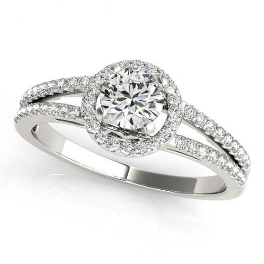 Real Diamond Engagement Ring Halo Split Shank Jewelry 1.35 Carat WG 14K - Halo Ring-harrychadent.ca