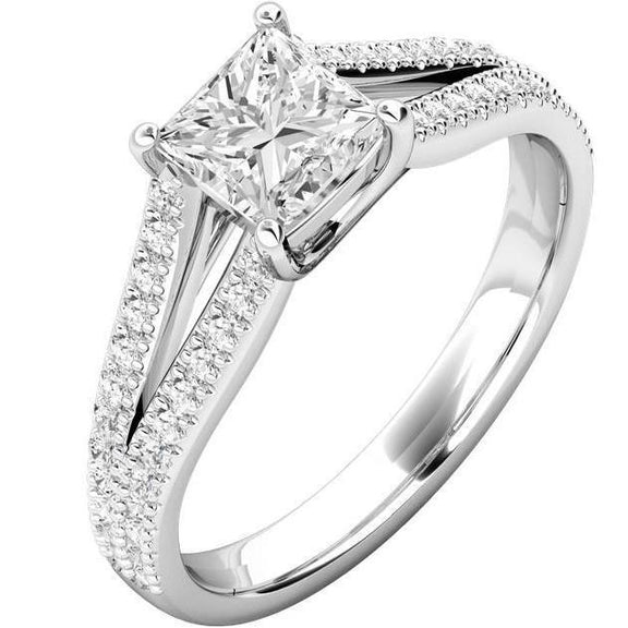 Real Diamond Engagement Ring Split Shank 3.90 Carats Princess & Round