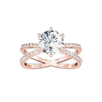 Real Diamond Engagement Ring Twisted Split Shank 1.50 Carats Rose Gold 14K